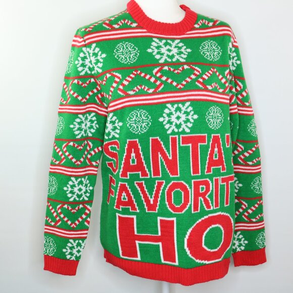 FollowMe Ugly Christmas Sweater Santas Favorite Ho Green Red White - Picture 4 of 13